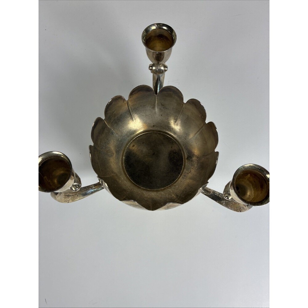 Vintage Silver Plated Lotus Flower Bowl 3-Candle Holder - Picture 3 of 7